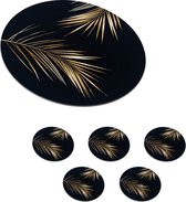 Onderzetters voor glazen - Goud print - Zwart - Rond - Planten - Onderleggers voor glazen - 10x10 cm - 6 stuks