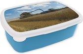 Broodtrommel Blauw - Lunchbox - Brooddoos - Trekker - Boerderij - Platteland - Oogsten - Graan - 18x12x6 cm - Kinderen - Jongen
