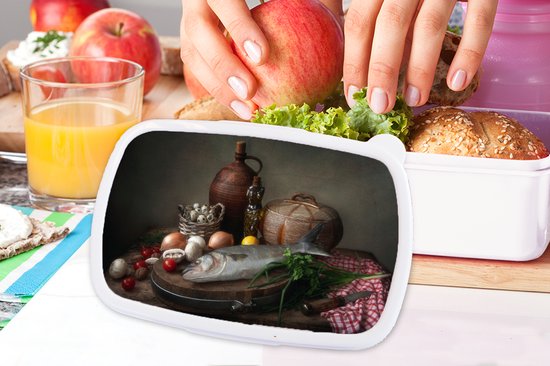 Boîte à Pain Wit - Lunch Box - Boîte à Pain - Rustique - Poisson - Nature Morte - Légumes - Herbes - 18x12x6 cm - Adultes