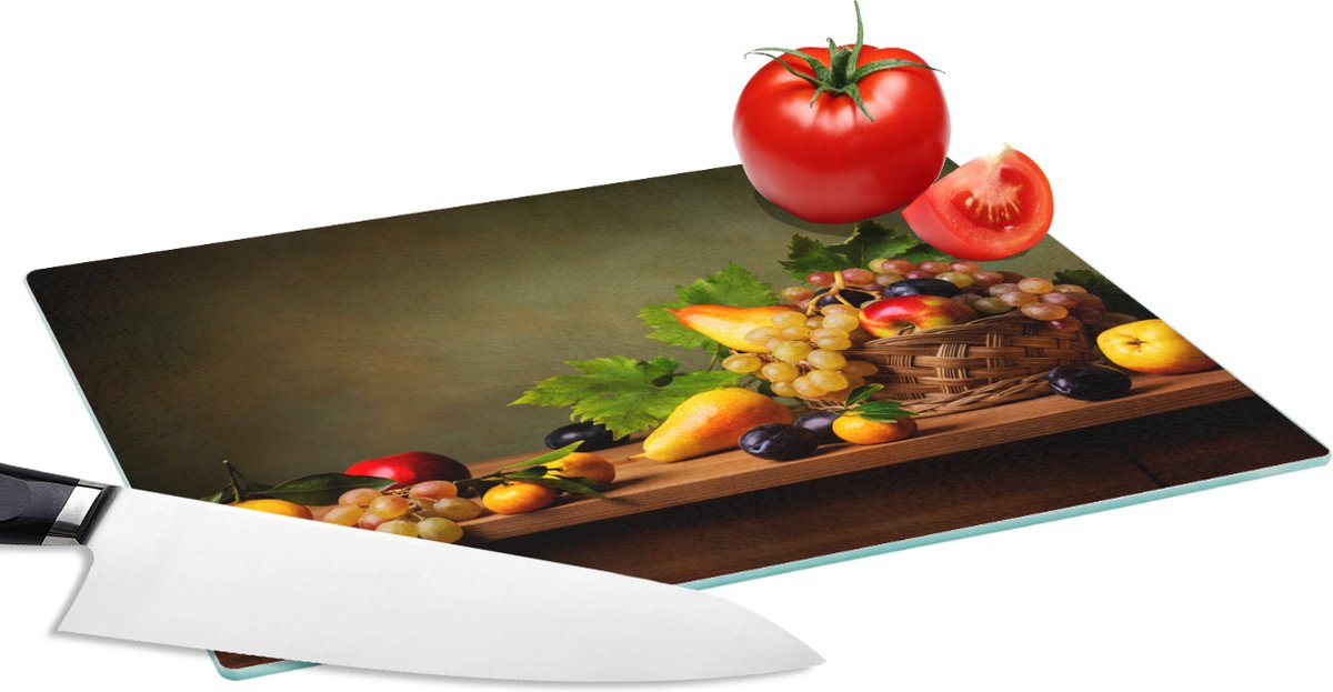 Glazen Snijplank - 28x20 - Rustiek - Mand - Fruit - Stilleven - Snijplanken Glas