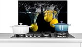 Spatscherm keuken 60x40 cm - Kookplaat achterwand Citroen - Fruit - Stilleven - Water - Geel - Muurbeschermer - Spatwand fornuis - Hoogwaardig aluminium