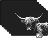 Placemats - Zwart - Wit - Schotse hooglander - Hoorn - Dieren - Onderleggers - Placemat - 6 stuks - 45x30 cm