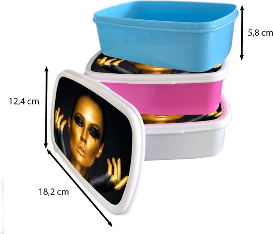Lunch box Wit - Lunch box - Boîte à pain - Femme - Portrait - Or - Luxe - Zwart - 18x12x6 cm - Adultes