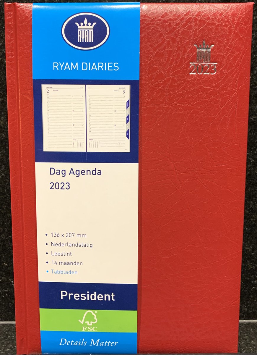 Bureau Agenda 2023 - President ROOD 1 dag per pagina (13.6cm x 20.7cm)