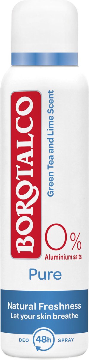 Bol.com Borotalco - Deodorant Spray - Pure - Natural Freshness - Green Tea & Lime - 0% Aluminium Salts - 150 ml aanbieding
