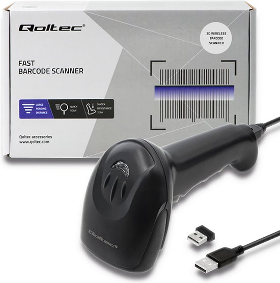Qoltec Draadloze laserscanner 1D | 2D | Zwart.