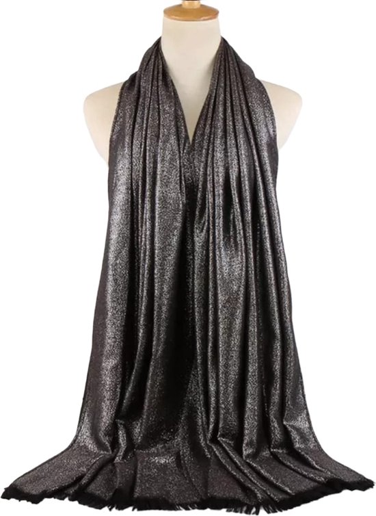 Mooie dunne dames sjaal Zwart zilver - Langwerpige glitter sjaal 200x90 cm  - Shawl-... | bol.com