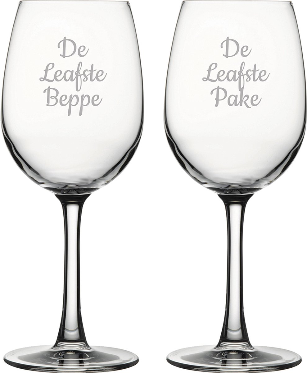 Gegraveerde witte wijnglas 36cl De Leafste Pake-De Leafste Beppe