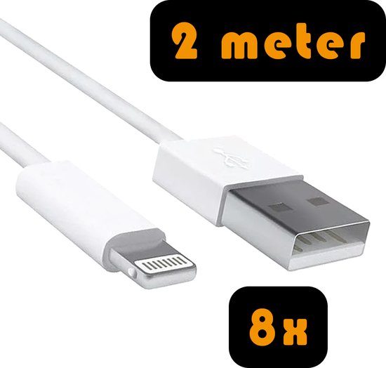 USB naar Lightning Kabel - 8 stuks - 2 meter - Wit - Geschikt voor Apple  iPhone... | bol.com
