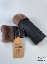 Apex Gloves Leren Vingerloze Handschoenen - Premium kwaliteit %100 Schapenleer - Donker Blauw - Winter - Extra warm - Maat S