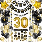 Partizzle 30 Jaar Feest Verjaardag Versiering Set - Happy Birthday Slinger & Ballonnen - Decoratie Man Vrouw - Zwart en Goud