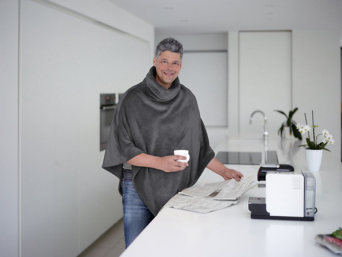 Moodit Poncho Fleece, Donker Grijs - 80 x 80 cm - Polyester