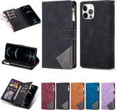 Luxe Telefoonhoesje voor Apple iPhone 13 Pro Max| Hoogwaardig Leren Bookcase | Lederen Wallet Case | Luxe Uitstraling | Pasjeshouder | Zwart