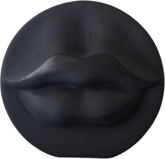 Kandelaar lippen zwart - 100% Jesmonite - handgemaakt - dinerkaars - decoratie kandelaar