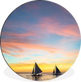 Silhouettes de voiliers à la plage de Boracay Wall cercle aluminium ⌀ 90 cm - tirage photo sur cercle mural / cercle vivant / cercle jardin (décoration murale)