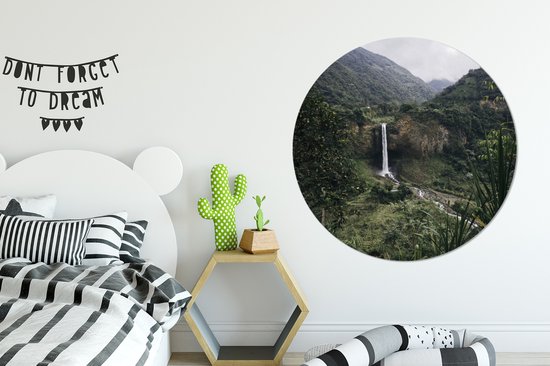 Paysage vert avec cascade en Equateur Cercle mural aluminium ⌀ 120 cm - impression photo sur cercle mural / cercle vivant / cercle de jardin (décoration murale)
