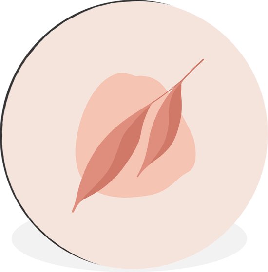 WallCircle - Wandcirkel - Muurcirkel - Abstract roze blad illustratie - Aluminium - Dibond - ⌀ 60 cm - Binnen en Buiten