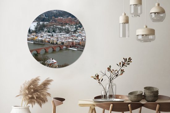 Vue du château de Heidelberg en hiver Cercle mural aluminium ⌀ 90 cm - impression photo sur cercle mural / cercle vivant / cercle de jardin (décoration murale)