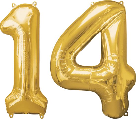 Versiering 14 Jaar Ballon Cijfer 14 Verjaardag Versiering Folie Helium Ballonnen Feest Versiering XL Formaat Goud - 86Cm