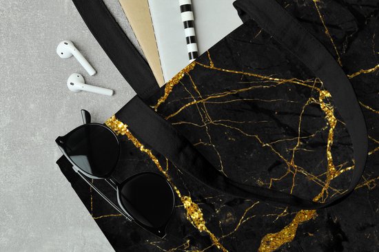 Sac bandoulière - Sac de plage - Shopper Marble - Zwart - Goud - Glitter - 40x40 cm - Sac en coton