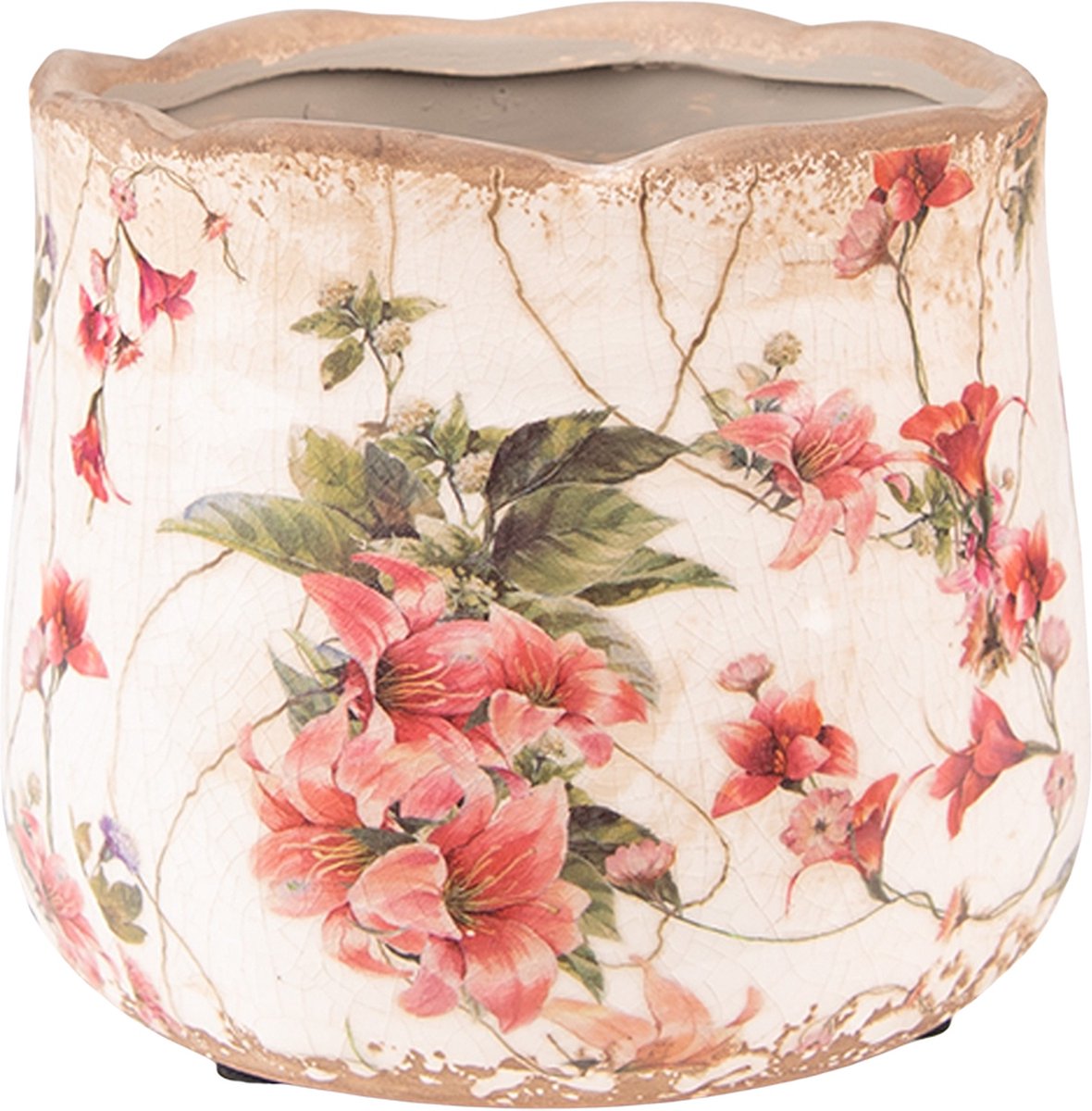 Clayre & Eef Bloempot Ø 13x11 cm Roze Beige Keramiek Bloemen