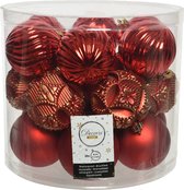 Decoris Gedecoreerde kerstballen - 20x st - rood - 8 cm - kunststof - kerstversiering