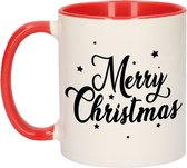 Kerstmok rood Merry Christmas met sterren - 300 ml - keramiek - koffiemok / theebeker - Kerstmis - kerstcadeau / kerstpakket