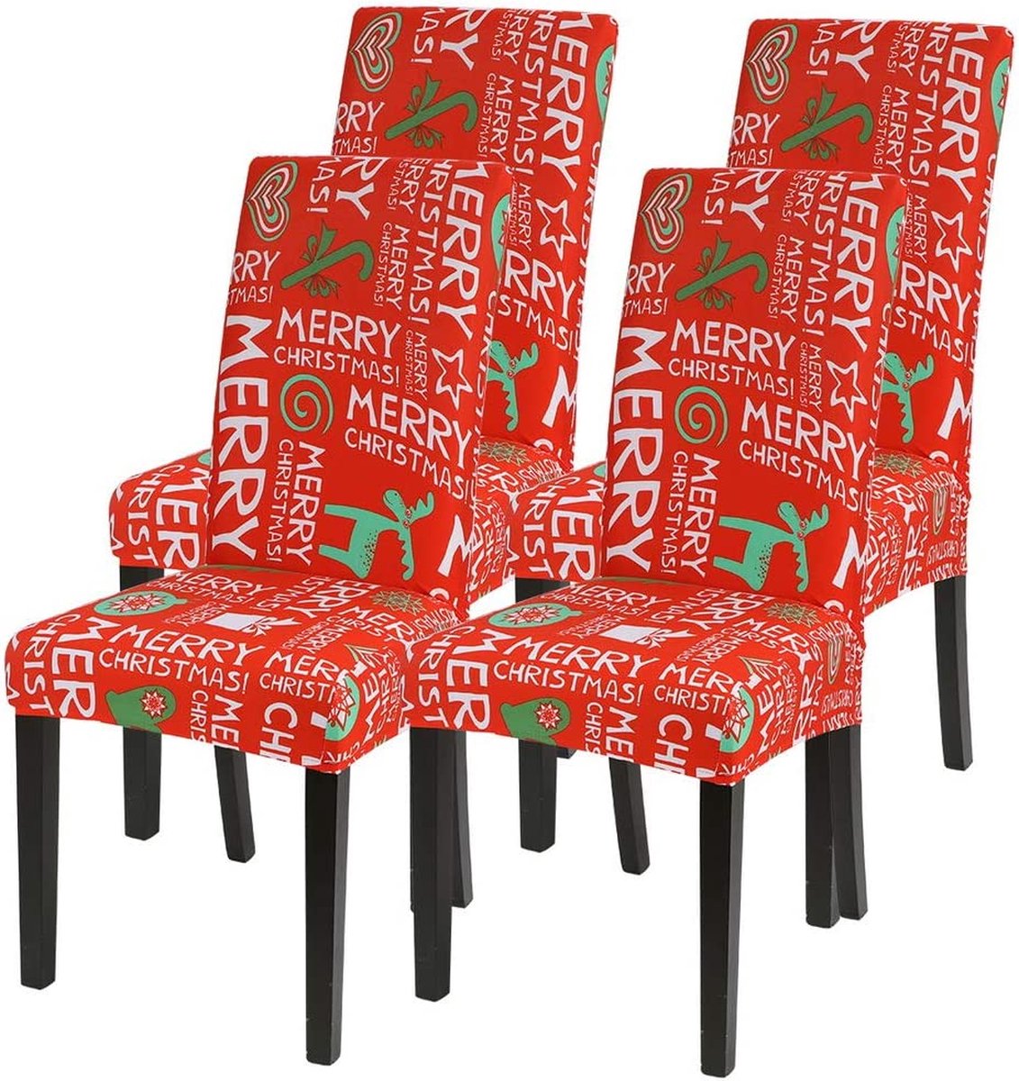 Kerst Stoelhoezen Set van 4 Stretch Hoes Elastische Rekbare Stoelen
