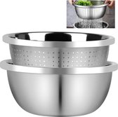 EXLECO 2 Pcs 26Cm Vergiet Zeef En Mengkom Rvs Keuken Serveerkom Voor Salade Fruit Groente Rijst Wassen Aftappen