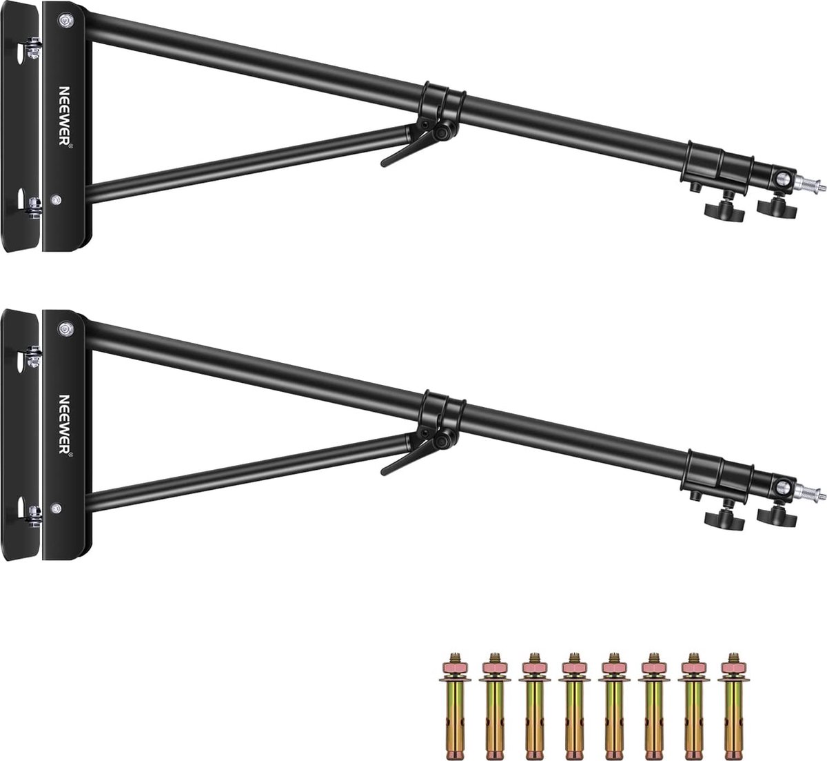Neewer®- 2 Pack Driehoekige Wandgemonteerde Boomarm voor Fotografie - Studio Video Stroboscooplampen Monolights Softboxen Paraplu's Reflectoren - 180 Graden Flexibele Rotatie - Maximale lengte 71