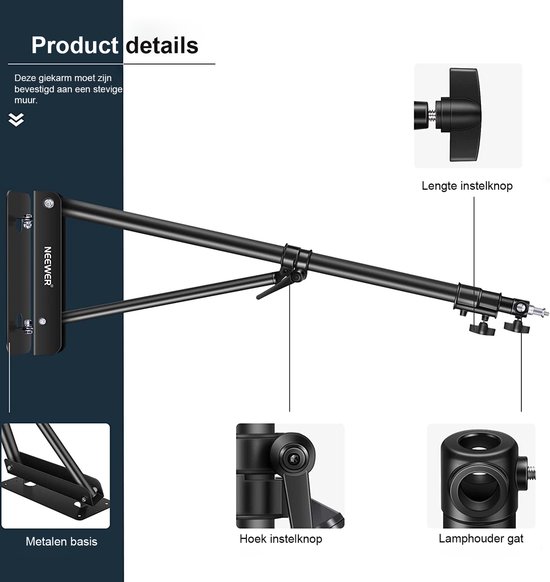 NEEWER Wandmontage, Boomarm Met Driehoekige Basis Voor Fotografie Studio Video Stroboscoop Licht Monolight Softbox Reflector 180 Graden Rotatie Maximale Lengte Cm Zwart 603362469 NEEWER Wandmontage, Boomarm Met Driehoekige Basis Voor Fotografie Studio Video Stroboscoop Licht Monolight Softbox Reflector 180 Graden Rotatie Maximale Lengte Cm Zwart 603362469
