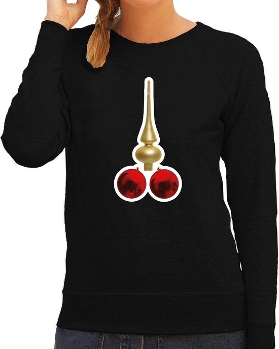 Bellatio Decorations foute humor Kersttrui kerstballen - sweater - zwart - dames L