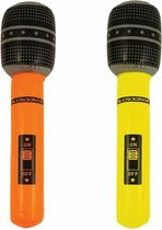 Henbrandt Opblaasbare microfoons - 2x stuks - neon geel/oranje - 40 cm