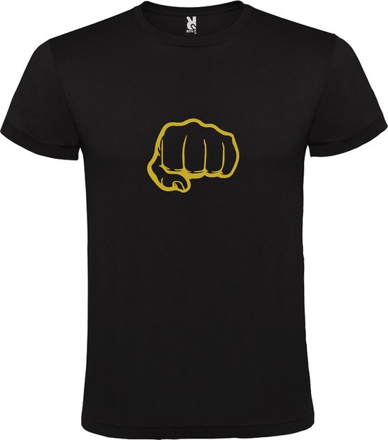 Zwart T-Shirt met “ Broeder vuist / Brofist “ Afbeelding Goud Size XS