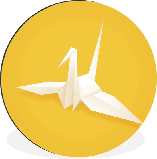 WallCircle - Wandcirkel - Muurcirkel - Een illustratie van een witte origami kraanvogel - Aluminium - Dibond - ⌀ 140 cm - Binnen en Buiten