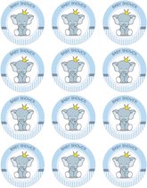 12 Sluitzegels Babyshower - Olifant - 12 Stickers Baby Shower Blauw - Sluitzegel Kaartje Babyshower - Sticker Envelop Felicitatie - Bedankje Baby Shower - Traktatie Babyshower
