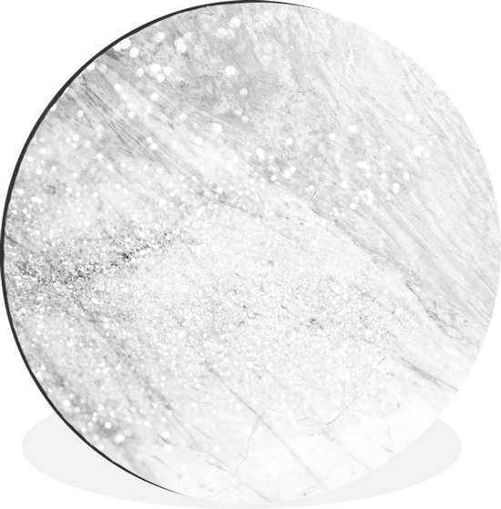 WallCircle - Wandcirkel - Muurcirkel - Grijs glinsterend marmer met glimmende aderen - zwart wit - Aluminium - Dibond - ⌀ 90 cm - Binnen en Buiten