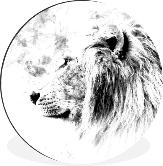 WallCircle - Cercle Mural - Cercle Mural - Lion - Zwart - Wit - Ligne - Aluminium - Dibond - 90x90 cm - Intérieur et Extérieur