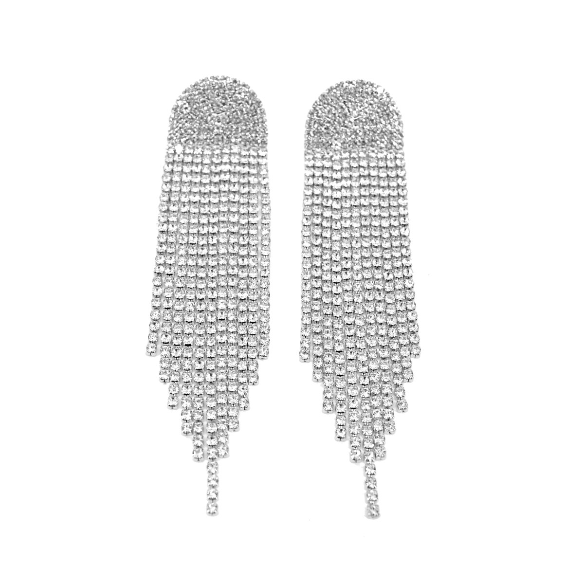 Lange Strass Oorhangers - Zilverkleurig | 11,8 x 2,6 cm | Oorbellen | Fashion Favorite