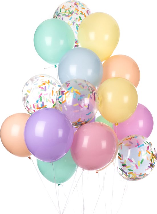 Partizzle 50x Pastel Gekleurde Latex en Confetti Ballonnen - Unicorn Verjaardag Versiering - Ballonnenboog - Helium Geschikt