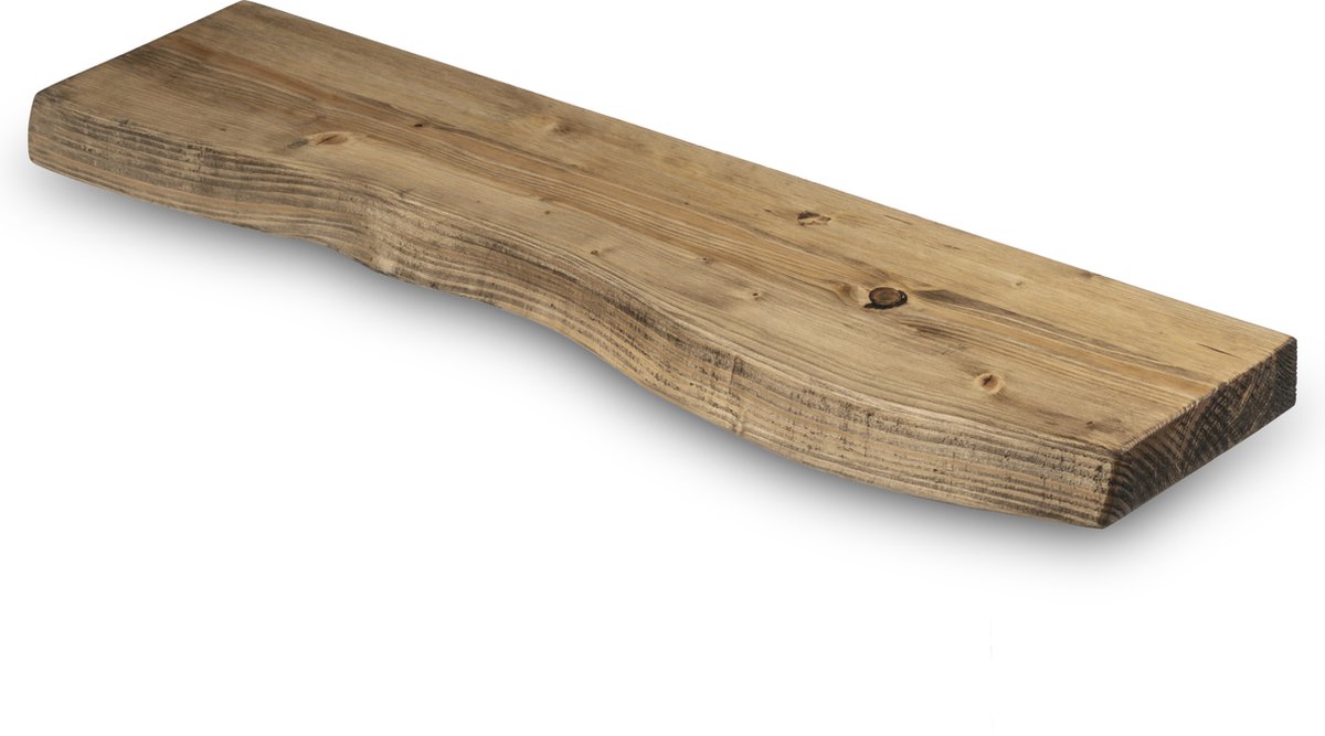 Wandplank Hout Zwevend 180x20 cm - Incl. Bevestigingsmateriaal – Licht Bruin - Boomstam Muurplank – Boekenplank