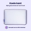 Wit kussen met blauw honingraatpatroon. Gemaakt van Ice Silk materiaal.