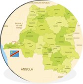 WallCircle - Wandcirkel - Muurcirkel - Illustratie van Congo-Kinshasa op een groene kaart - Aluminium - Dibond - ⌀ 90 cm - Binnen en Buiten