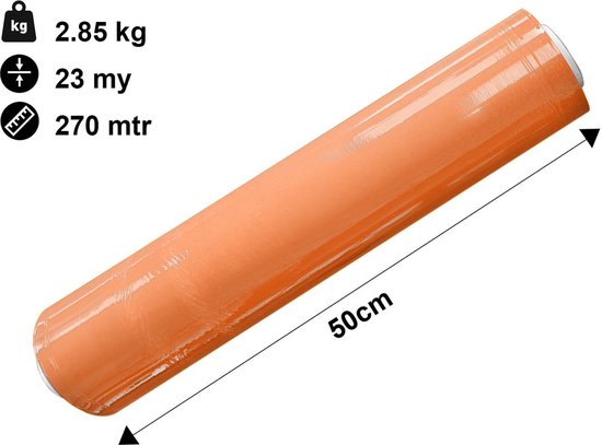 Kortpack - Handwikkelfolie 50cm breed x 270mtr lang, 23my dik - Oranje - 1 rol - Kokerdiameter: 50mm - Stretchfolie - Rekfolie - Handrollen - (005.0902) - Kortpack