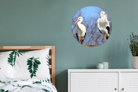 Deux belles cigognes dans leur nid Cercle mural aluminium ⌀ 60 cm - Tirage photo sur cercle mural / cercle vivant / cercle de jardin (décoration murale)