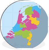WallCircle - Wandcirkel - Muurcirkel - Kleurrijke illustratie van een kaart van Nederland - Aluminium - Dibond - ⌀ 60 cm - Binnen en Buiten