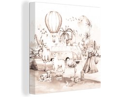 Canvas - Kinderen - Kinderkamer - Alpaca - Ballon - Vogel - Auto - Kinder schilderij - Schilderijen kinderkamer - 20x20 cm