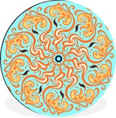 WallCircle - Wandcirkel - Muurcirkel - Mandala - Bloem - Oranje - Blauw - Aluminium - Dibond - ⌀ 60 cm - Binnen en Buiten