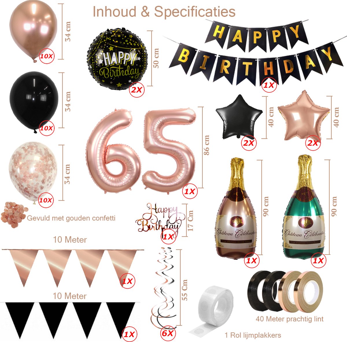 65 Jaar Feest Verjaardag Versiering Confetti Helium Ballonnen Slingers