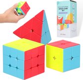 Keebies Rubiks Speed Cube Set - 3x3 / 2x2 - Pyraminx - Breinbrekers voor Volwassenen en Kinderen - Schoencadeautjes Sinterklaas - Incl. Solver / Oplossen Handleiding - 3 Pack